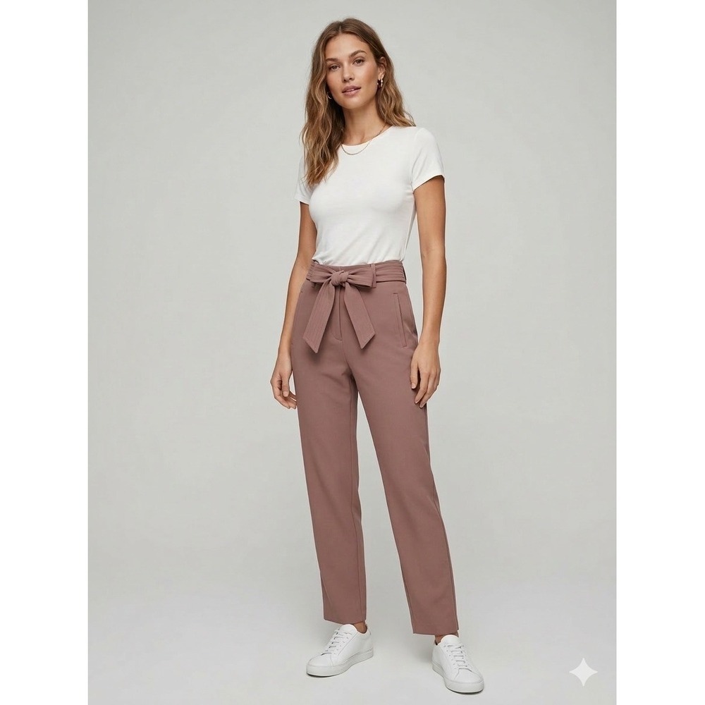 Wilfred Aritzia Tie-Waist Tapered Dress Pants Mauve Brown Size 6 DTR4-6606-48